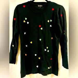 Black Sweater with Valentine Colorful Heart Accents